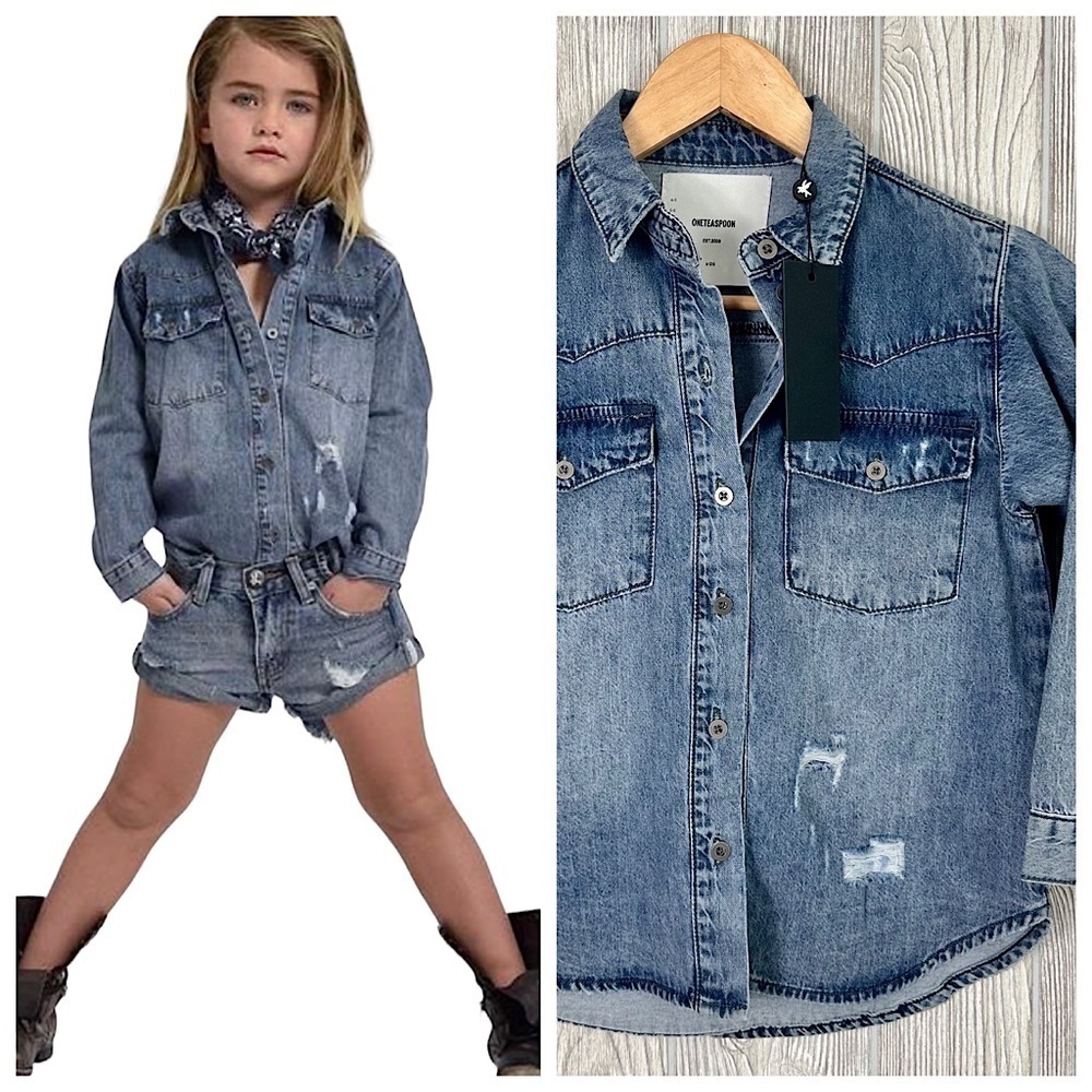 NEW! KIDS ONE TEASPOON DENIM JEAN SHIRT Size 7/8 NWT Luxury Collection Unisex